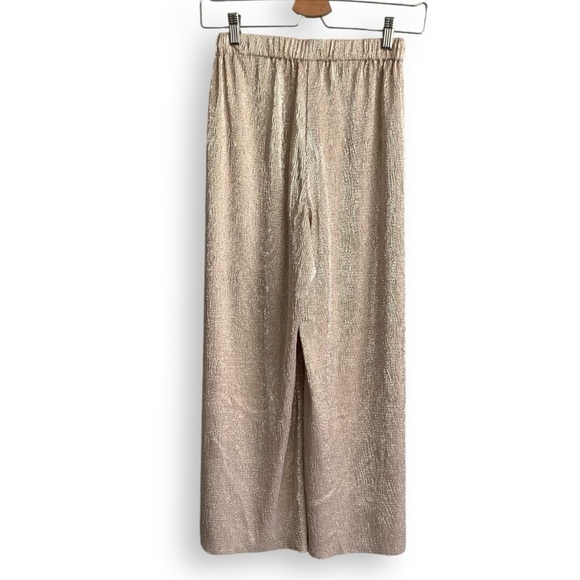 Alice and Olivia Pants Wide Leg Metallic Gold Pleated Cropped Ankle Pants - Picture 9 of 13